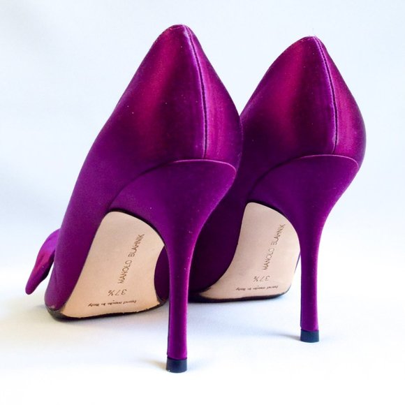 Manolo Blahnik Beccara 90 Fuchsia Satin Bow Pumps BWT Sole Protected - Picture 8 of 11